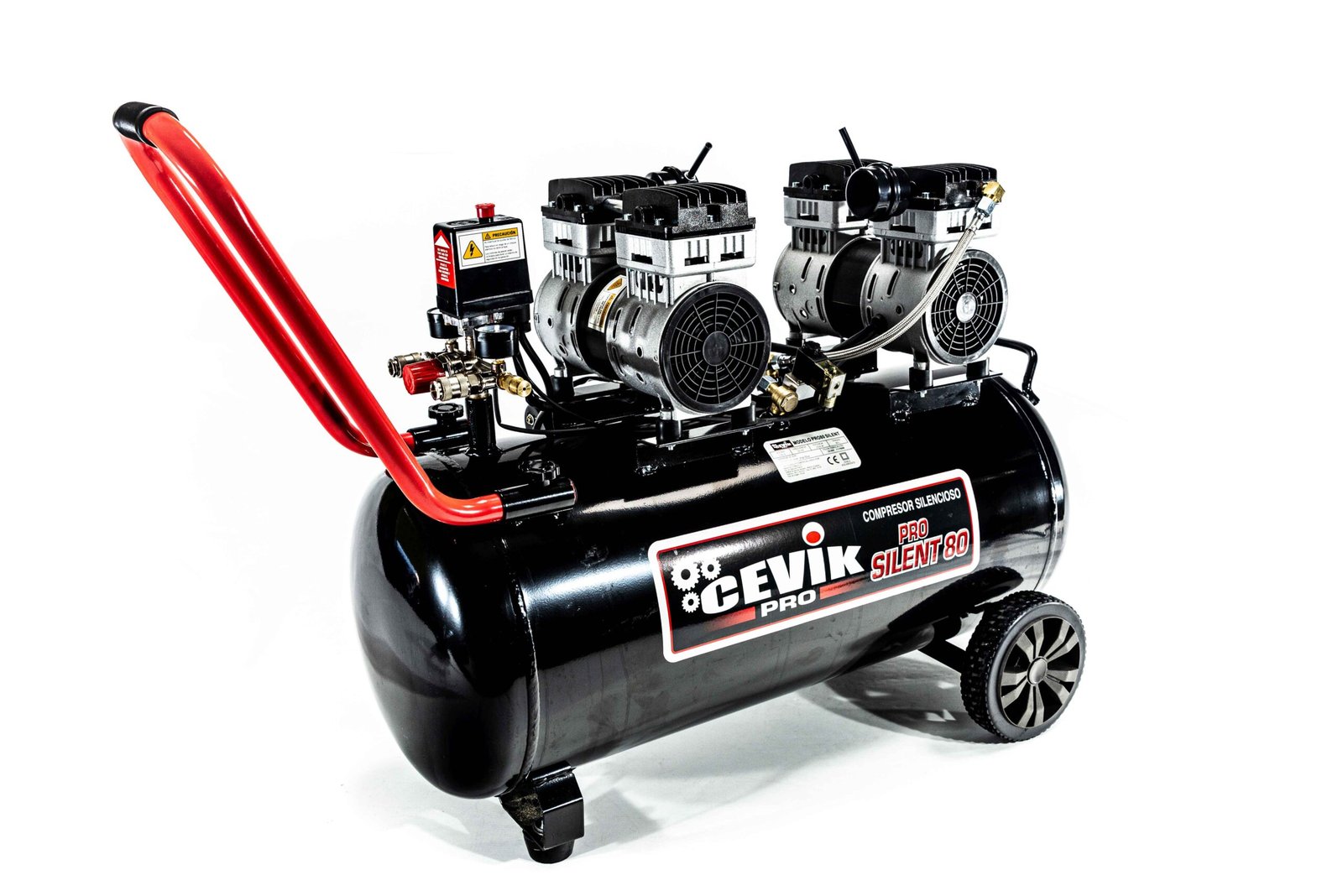 COMPRESOR SILENCIOSO CEVIK PRO SIN ACEITE 80 LITROS DOS CABEZALES DE 1,5HP CA-PRO80SILENT